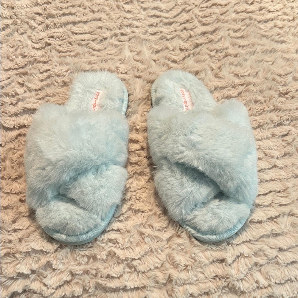 Easy Spirit Light Blue Faux Fur Slippers